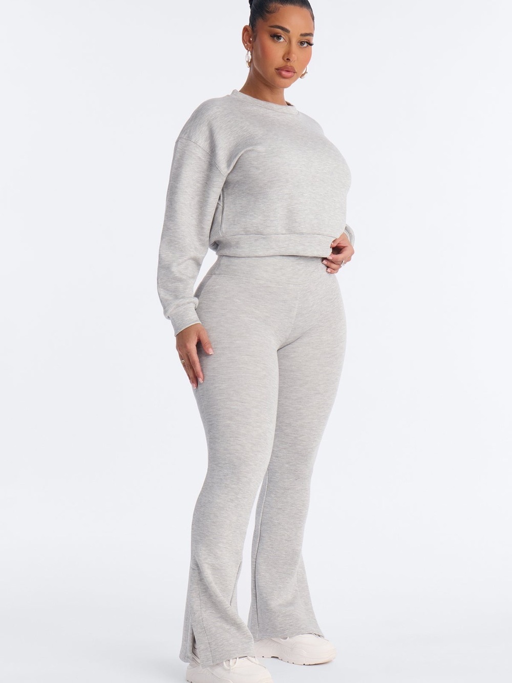 Fashion Nova Light Heather Gray High-Rise Flare Knit Pants